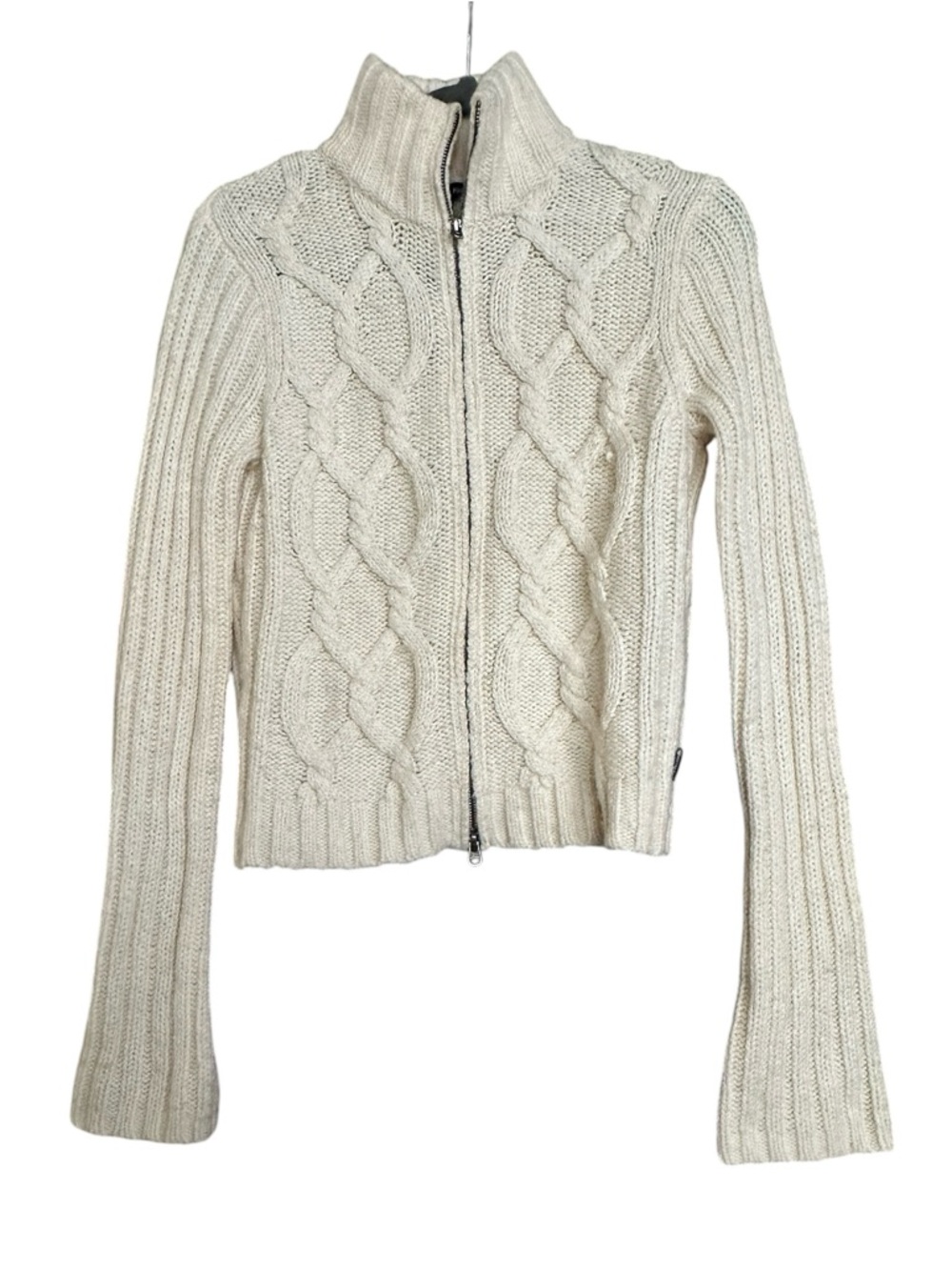 Abercrombie & Fitch Cream Cable-Knit Zip Turtleneck Sweater